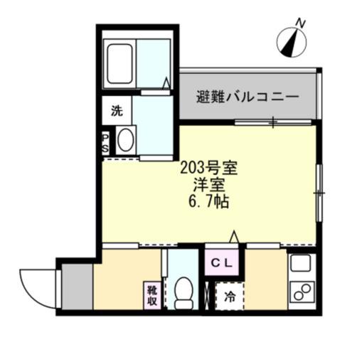 ベイルームコート辻堂(1K/2階)の間取り写真