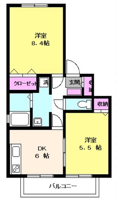 クレセントヒルズ(2DK/2階)の間取り写真