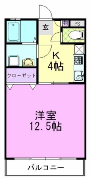 ウィングヴィラ枝野B棟(1DK/2階)の間取り写真