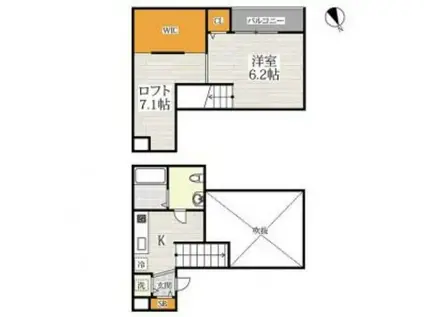 RAIL SIDE 箱崎(1K/2階)の間取り写真