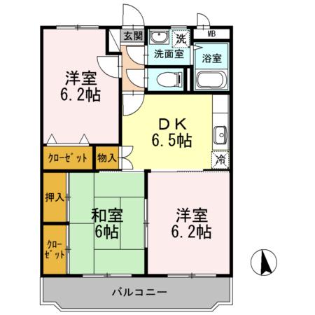 ディアコート大原(3DK/2階)の間取り写真