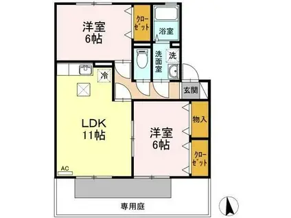 サン・スクエアB棟(2LDK/1階)の間取り写真