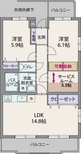 フォレスタヴィアーレ(2LDK/2階)の間取り写真