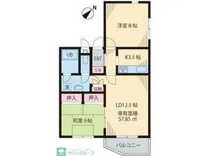 グリーンヒルズ(2LDK/1階)の間取り写真