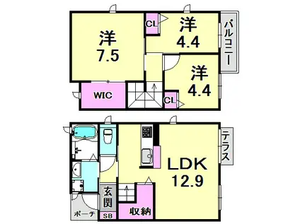 シャーメゾン豊楽C(3LDK/1階)の間取り写真