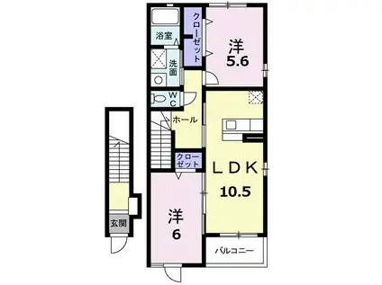 プロムナードミニョン(2LDK/2階)の間取り写真