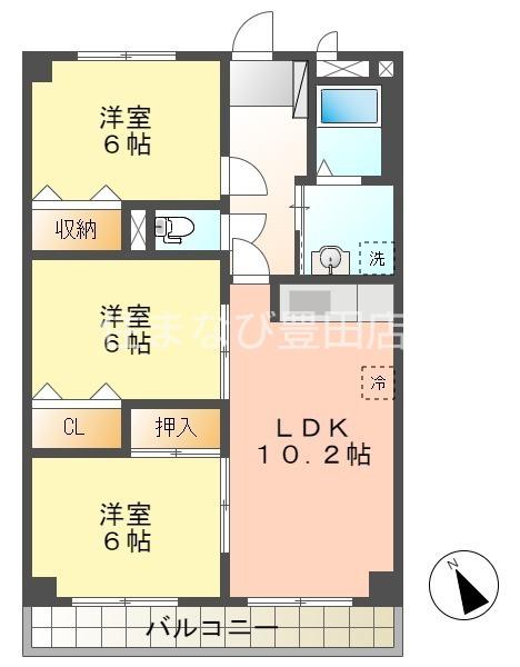 ベルドミール平戸橋1番館(3LDK/3階)の間取り写真