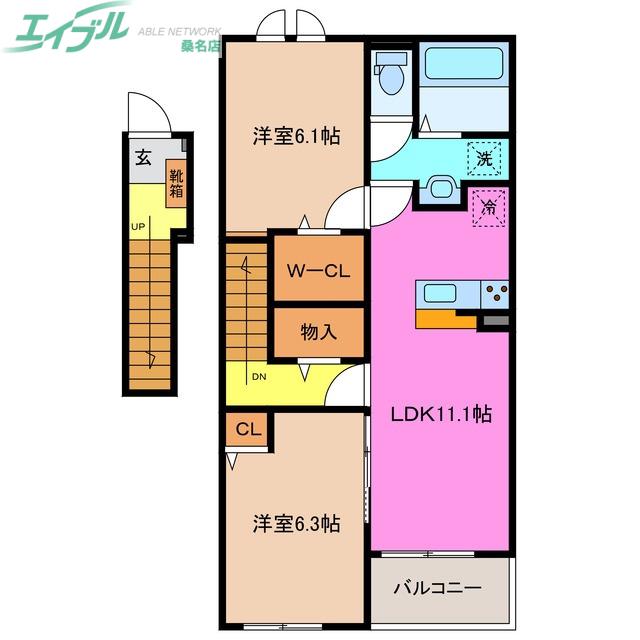 ヴェル ドミール B(2LDK/2階)の間取り写真