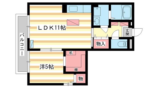 リビングタウン相楽A棟(1LDK/2階)の間取り写真