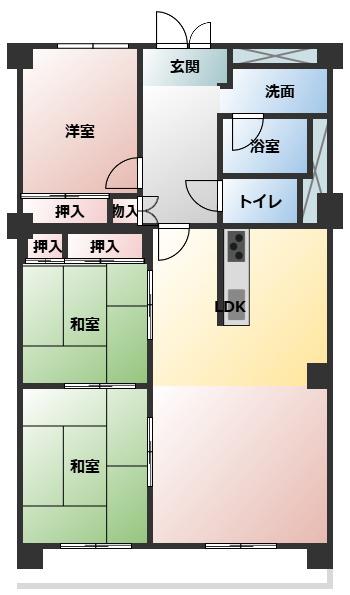 名鉄東一宮ハイツ(3LDK/6階)の間取り写真