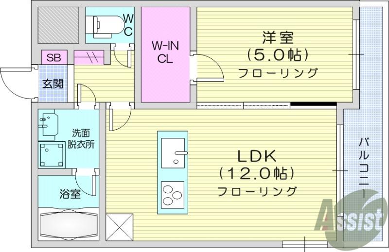 LUANA AIR RESIDENCE五橋(1LDK/1階)の間取り写真