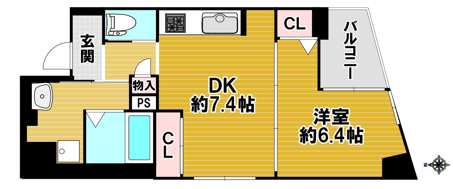プリオーレ中山手(1DK/6階)の間取り写真