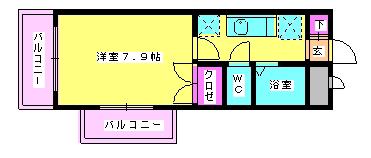 グランピアライフ宝町(1K/3階)の間取り写真