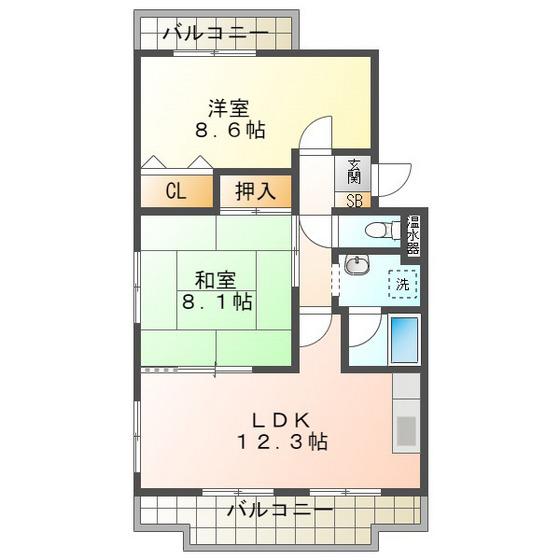 フィオーレ(2LDK/1階)の間取り写真
