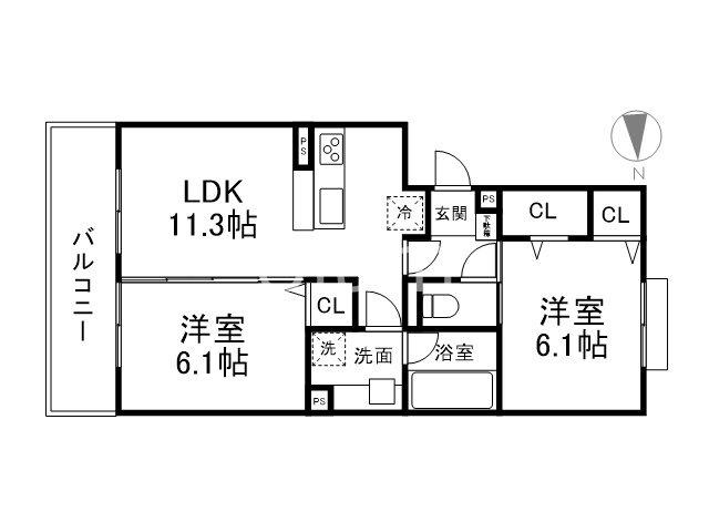 グランソレイユ西院(2LDK/1階)の間取り写真