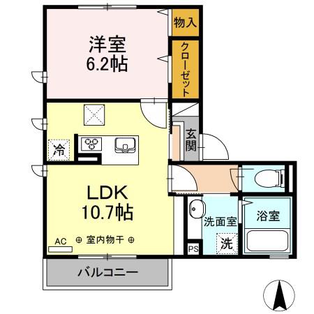 JR小海線 岩村田駅 徒歩8分 3階建 築6年(1LDK/2階)の間取り写真