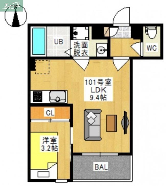 REGALEST伊福町(1LDK/1階)の間取り写真