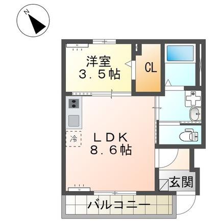 JR常磐線 牛久駅 車で7分 2階建 築2年(1LDK/1階)の間取り写真