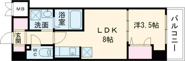 S-RESIDENCE広島駅DILETTO(1LDK/8階)の間取り写真
