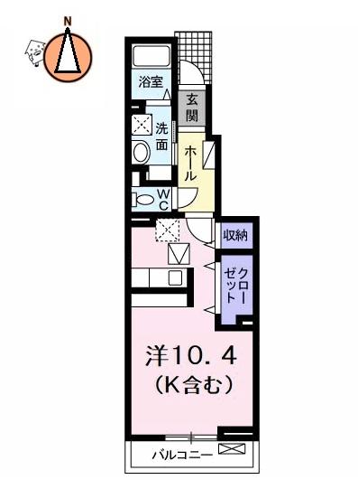 アルバ カーサI(ワンルーム/1階)の間取り写真