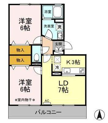 スクエアガーデンKAMAKURA B棟(2LDK/1階)の間取り写真