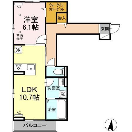 D-ROOM木町通2丁目(1LDK/2階)の間取り写真