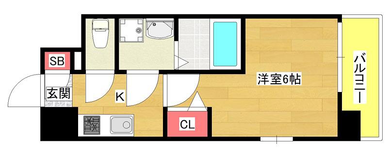 エスリード弁天町ポートヴィラ(1K/4階)の間取り写真