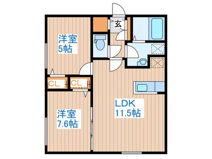 ファインブルーム学園前(2LDK/1階)の間取り写真