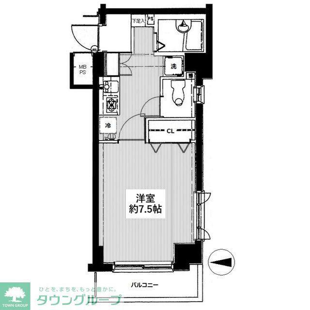 パークウェル下北沢(1K/2階)の間取り写真