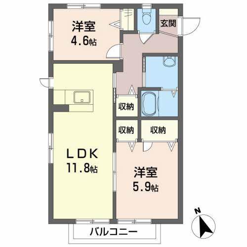 シャーメゾン名池(2LDK/2階)の間取り写真