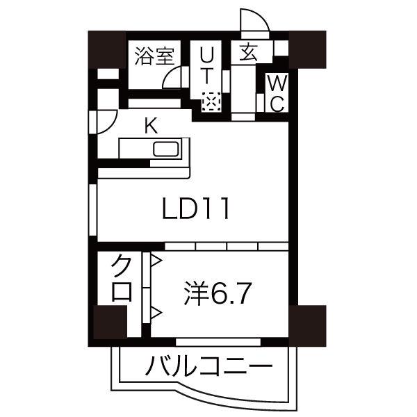 フローラル今池(1LDK/4階)の間取り写真