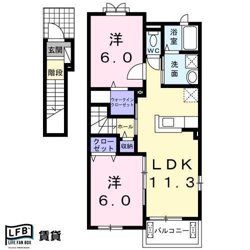 はる一番館B(2LDK/2階)の間取り写真