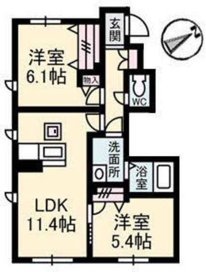 アン アロウ ガァデンズ A棟(2LDK/1階)の間取り写真