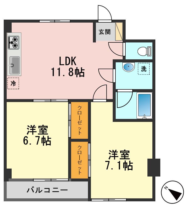 コスモリード篠崎駅前(2LDK/4階)の間取り写真