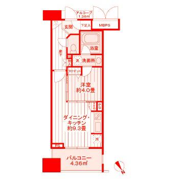 ライオンズステ一ジ関内メダリオン(1LDK/4階)の間取り写真