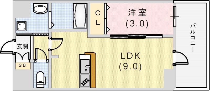 プレサンス神戸水木通ルミエス(1LDK/9階)の間取り写真