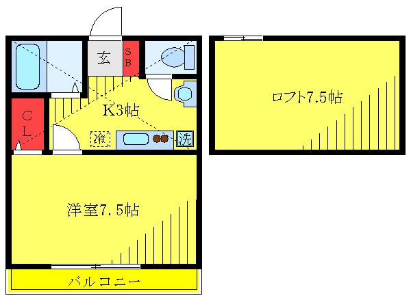 グリーンタウン(1K/2階)の間取り写真