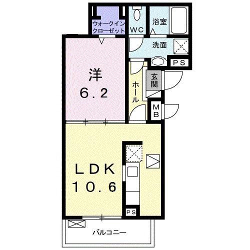 ピースフル ガーデン(1LDK/1階)の間取り写真