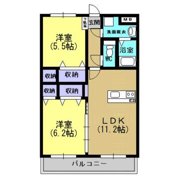 ユーミータウン(2LDK/3階)の間取り写真