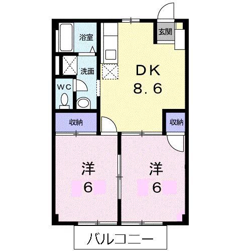 メゾニティ14A(2DK/2階)の間取り写真