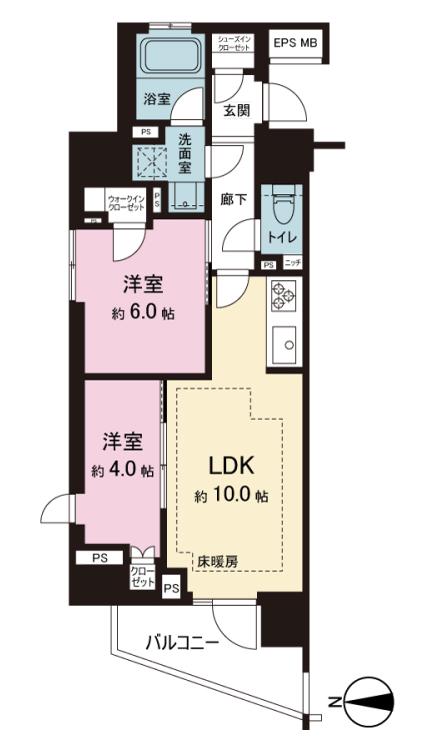 オープンレジデンシア上野入谷(2LDK/14階)の間取り写真