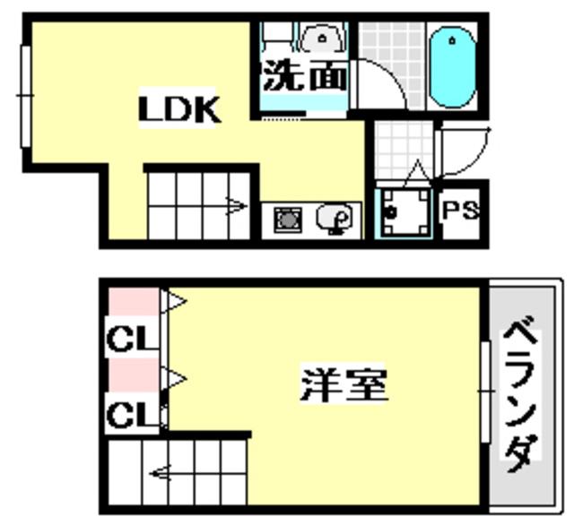 オークグランド(1DK/2階)の間取り写真