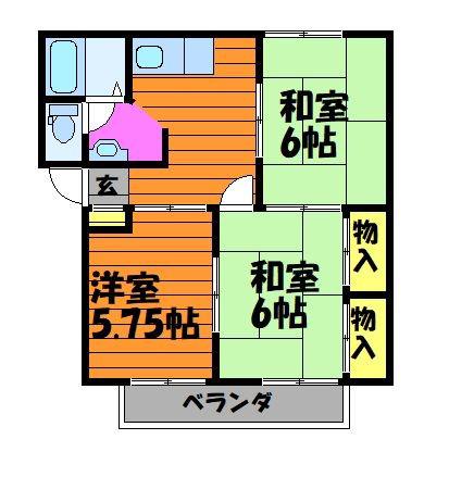 メゾン・コスモスII A棟(3DK/2階)の間取り写真