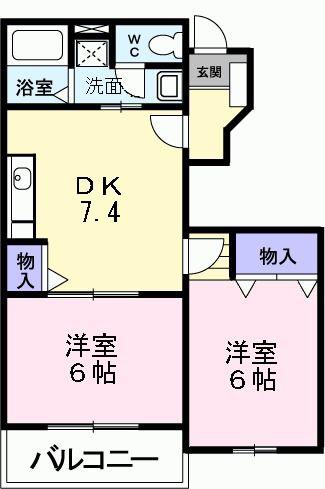 キャンパニュールA棟(2DK/1階)の間取り写真