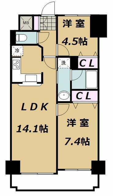 パシフィック五橋(2LDK/8階)の間取り写真