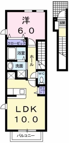 ディアコート(1LDK/2階)の間取り写真