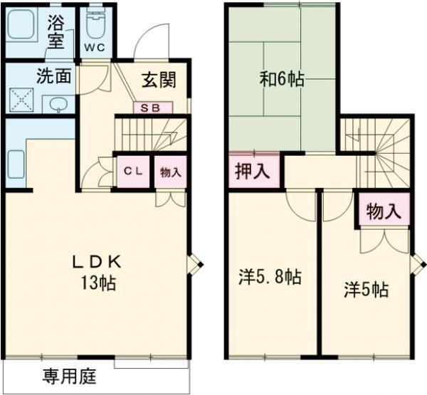 タウンハウス北別府1 9E(3LDK/1階)の間取り写真