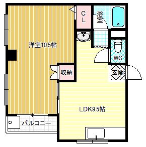 第一塩野マンション(1LDK/4階)の間取り写真