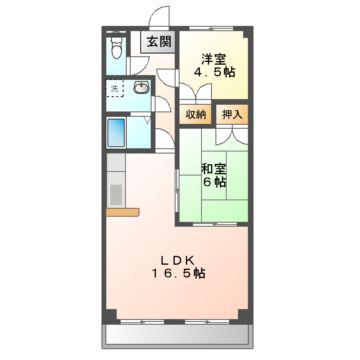 セルフィーユ浅野(2LDK/4階)の間取り写真