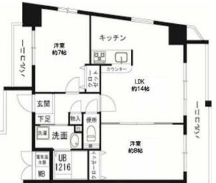 パークシティ玉造(2LDK/3階)の間取り写真